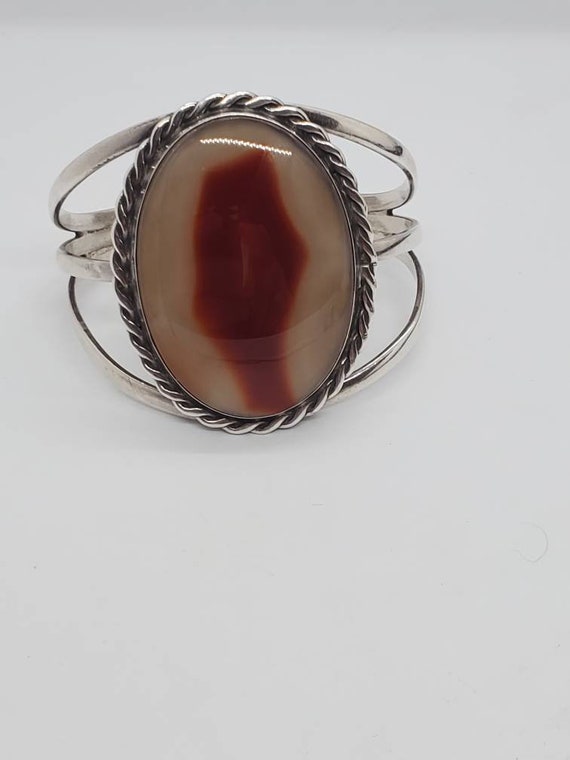 Navajo Third Eye Brown Cream And Red Agate Sterli… - image 3