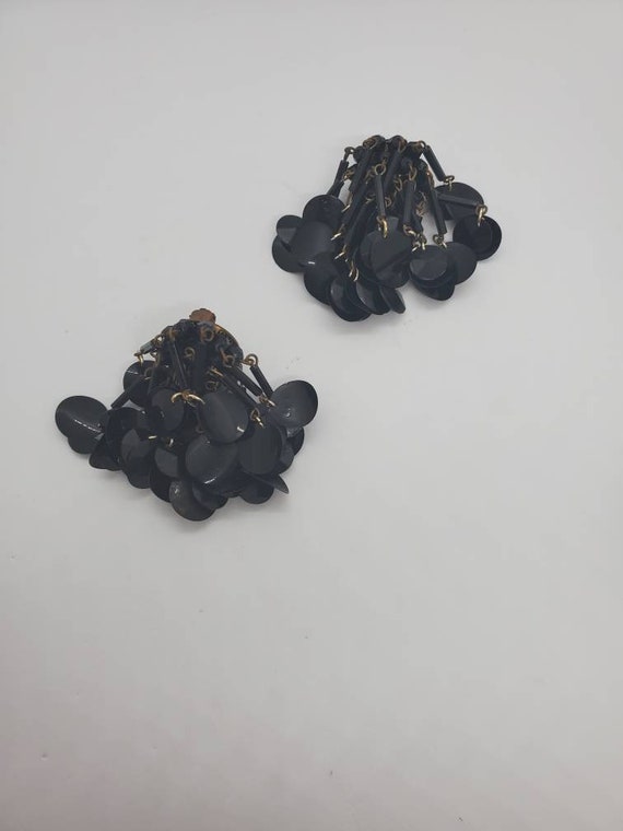 1940s Large Round Black Sequin Cluster Earrings - image 2