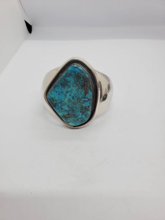 Very Heavy Navajo 1940s Large Turquoise And Sterl… - image 9