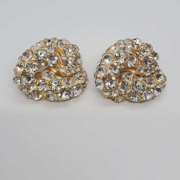 Blanes Vintage Very Large Gold Tone Rhinestone Clip On Earrings Signed