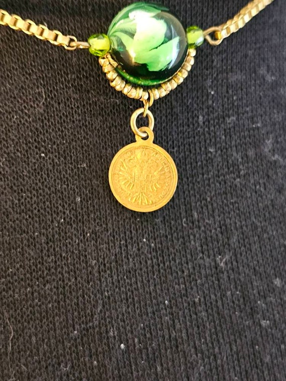 Miriam Haskell Gold Tone Marble Coin Chain Neckla… - image 4