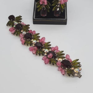 Juliana Book Aurora Borealis Watermelon Pink Apple Green And Amethyst Rhinestone Bracelet and Earring Set
