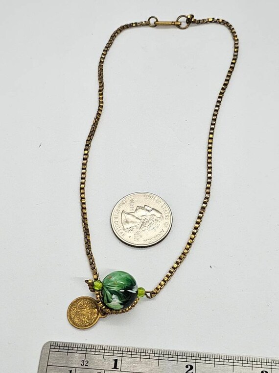 Miriam Haskell Gold Tone Marble Coin Chain Neckla… - image 8