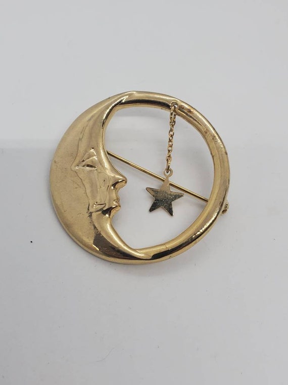 Studio 54 Themed Man In The Moon Gold Tone Brooch 