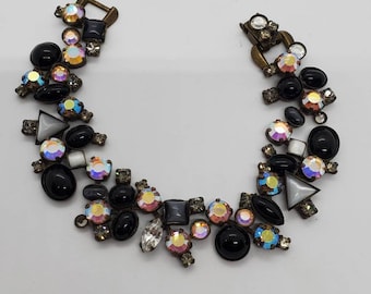 Sorrelli Aurora Borealis Black Jet Rhinestone Bracelet Signed