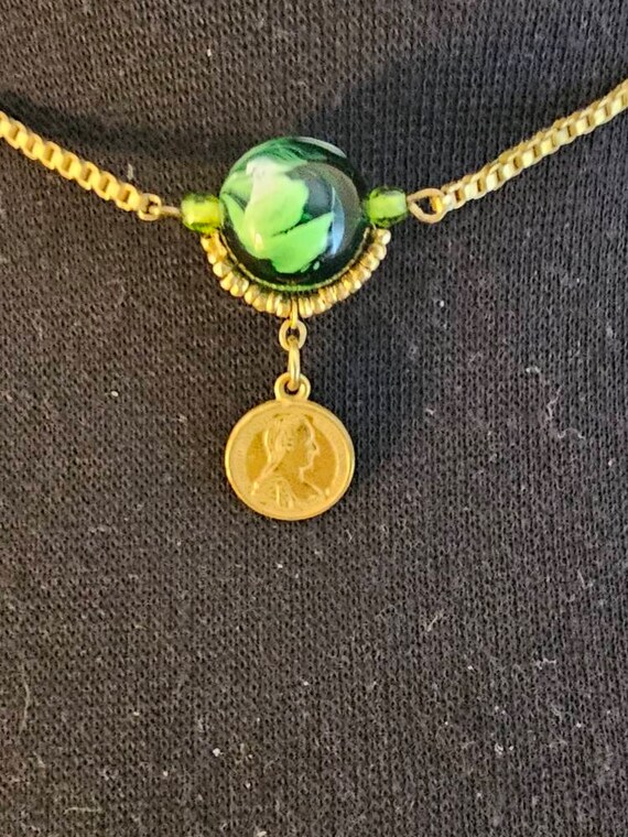 Miriam Haskell Gold Tone Marble Coin Chain Neckla… - image 3