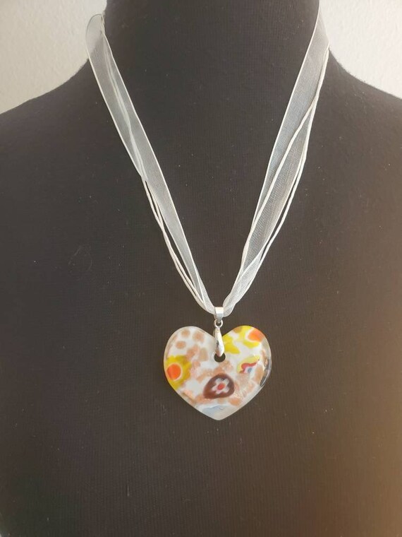 Murano Glass Heart Shaped Pendant Necklace 20 Inc… - image 2