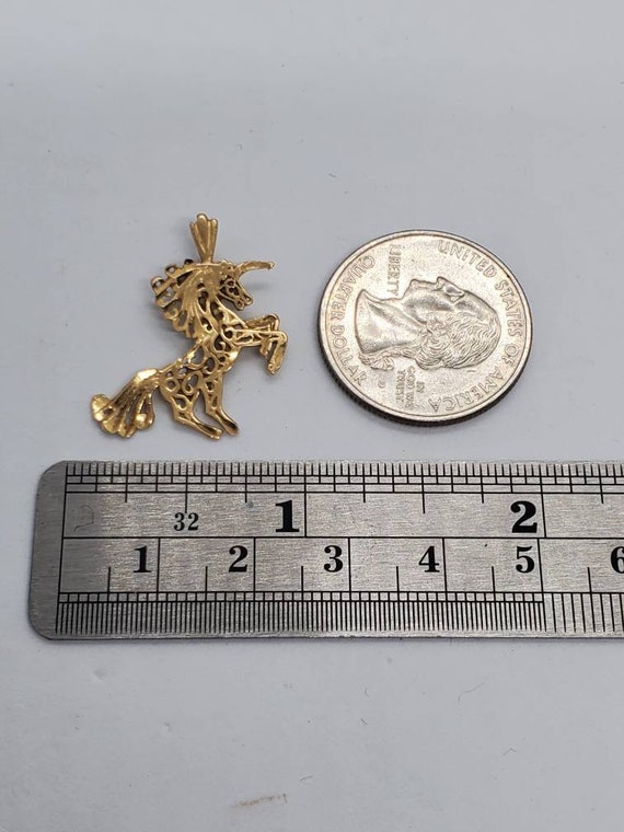 14 Karat Yellow Gold Filigree Unicorn Pendant - image 5