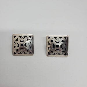 Taxco Sterling Silver 925 SHADOWBOX 1 Inch Earrings  Signed