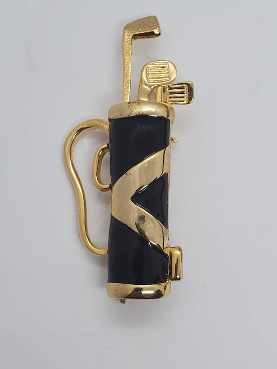 New View Black Enamel Gold Tone Articulating Golf… - image 1