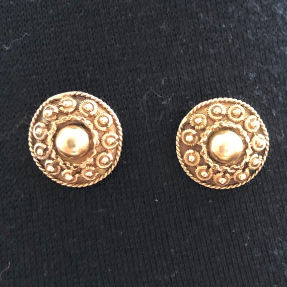 14 Karat Yellow Gold Vintage Round Circle Earring… - image 1