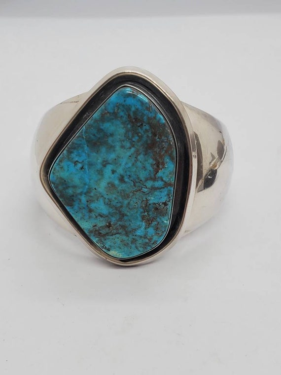 Very Heavy Navajo 1940s Large Turquoise And Sterl… - image 1