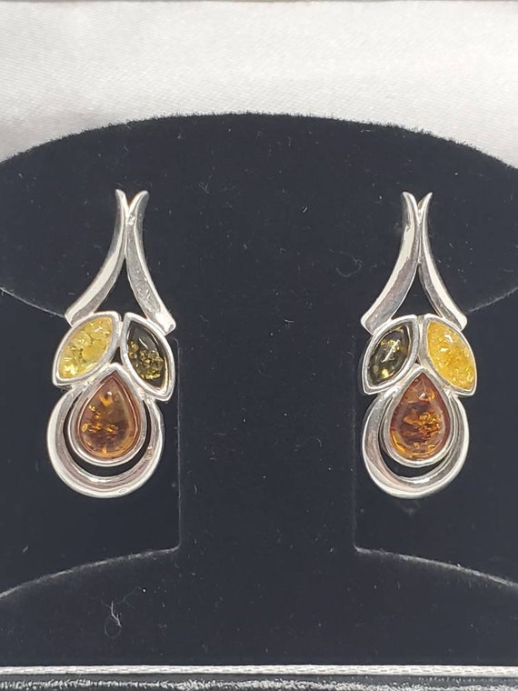 Baltic Multicolored Amber Sterling Silver Earrings