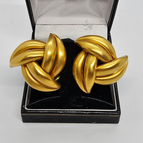 1980s Brushed Gold Tone Fan Clip On Earrings