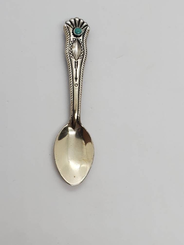 カトラリー(スプーン等) Vintage Fred Harvey Navajo Spoon Brooch Fred Harvey 1930s Turquoise and Sterling Silver Spoon Brooch