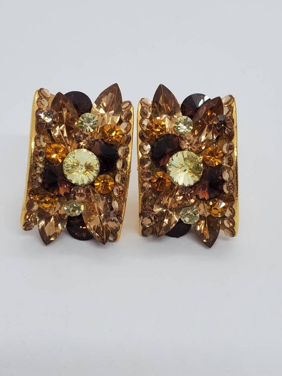 Beautiful Brown Topaz Orange And Green Rhinestone… - image 1