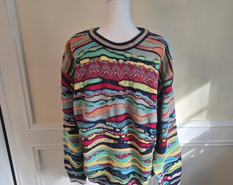 Vtg 90s Limnos Australia 100% Wool Multi Coloured 3D Textured Knit