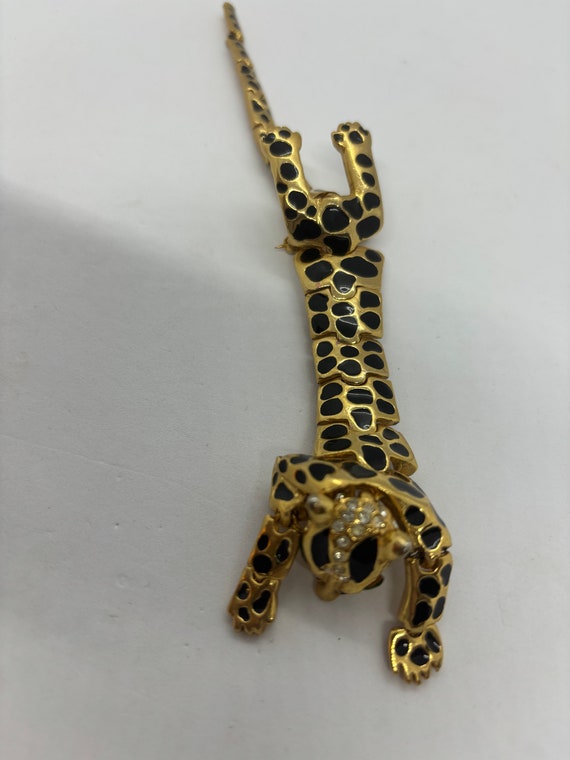 Leopard Articulated Gold Tone Enamel Brooch