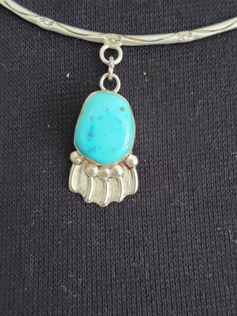 Antique Turquoise and Sterling Silver Navajo Bear Claw Pendant Necklace ...