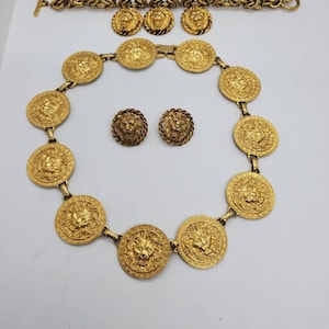 Anne Klein Vintage Lion Necklace Bracelet And Earring Set 1980s