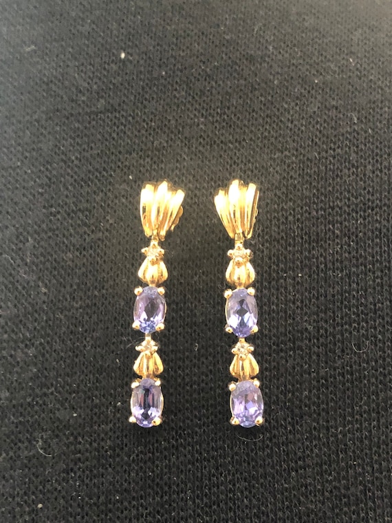 14k Diamond and Tanzanite 1”Drop Earrings