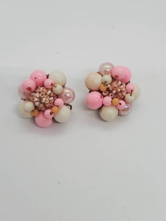 Funky and Amusing 1960s Earrings of White Plastic Half Balls on Pink