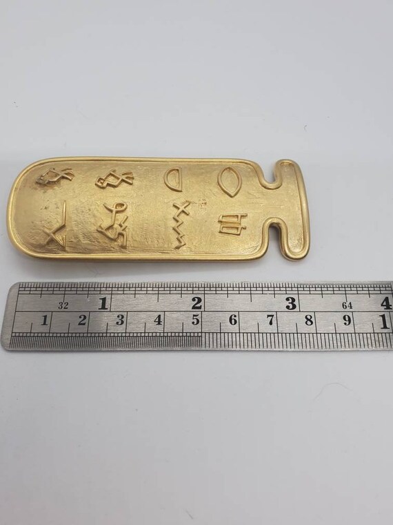 Egyptian Revival Heiroglyphics Gold Tone Brooch Pendant 1996 Exhibition Volunteer Pin Splendors Of Ancient Egypt VERY RARE View 5