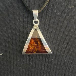 Ballistic Resin And Sterling Silver Triangle Pyramid Pendant Necklace VERY OLD