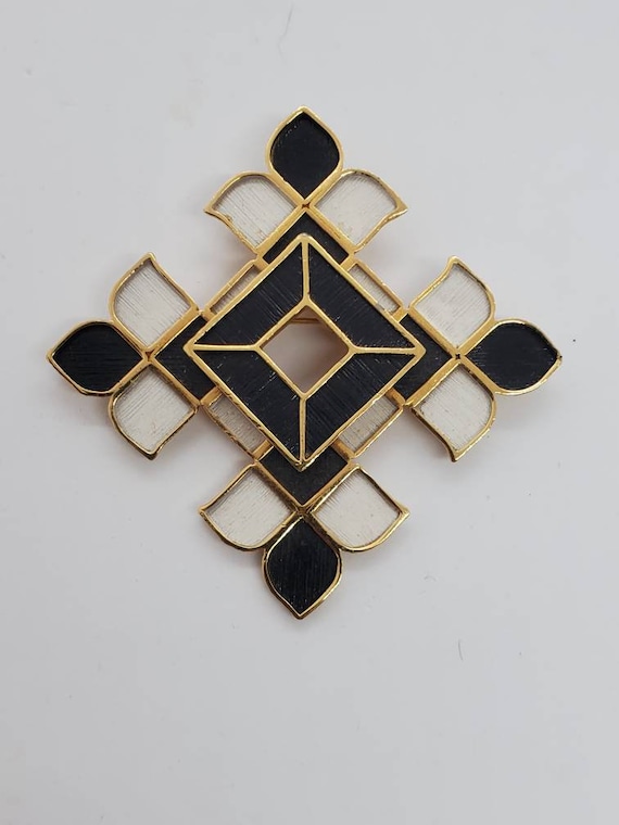Napier 1960s Black White and Gold Tone Brooch Pendant Signed  display picture 3