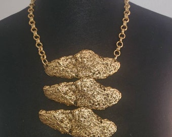 Faux Gold Nugget Statement Necklace  VERY HEAVY & RARE
