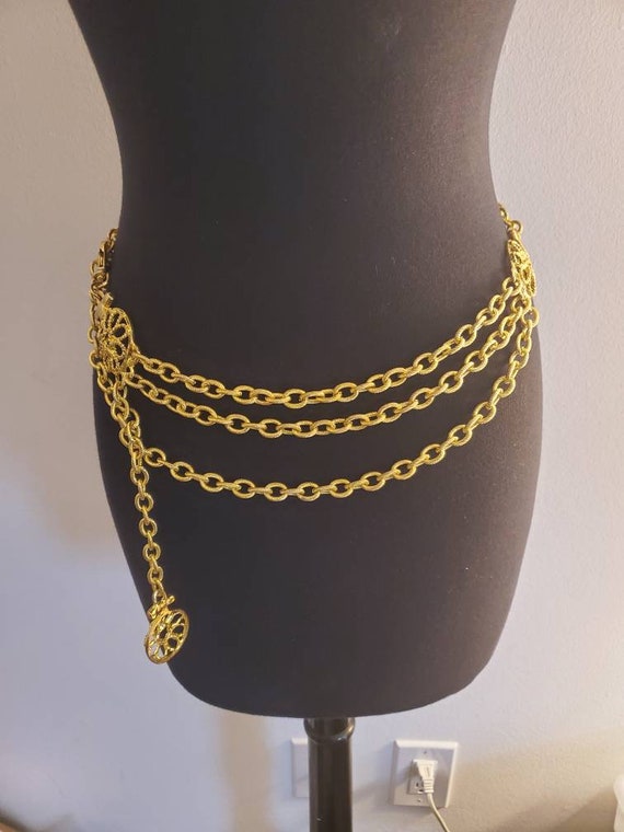 1980s Gold Plate Gold Tone Triple Strand Gold Belt