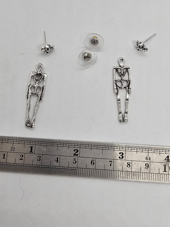 Skeleton Earrings Silver Tone - image 4