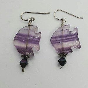 Murano Glass and Sterling Silver Purple Zebra Fish Earrings