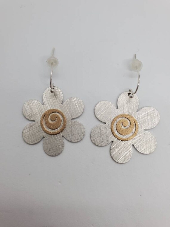 Daisy Flower Aluminum And Brass Contemporary Earr… - image 3