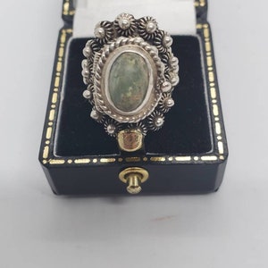 NJD Taxco Jade And Sterling Silver Poison Ring Size 4