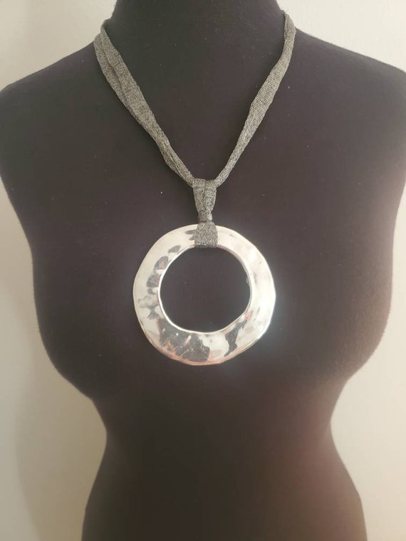 Sterling Silver Dramatic Circle Pendant Necklace