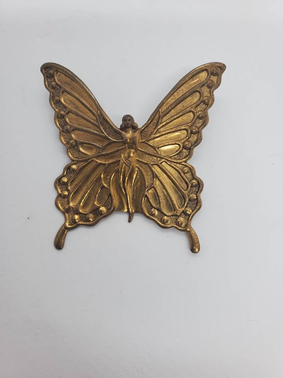 Beautiful Vintage Female Butterfly Brass Brooch