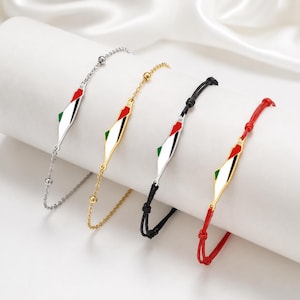 Palestinakarta-berlockarmband, rostfritt stål, rött snöre som tillval
