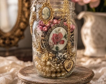 Vintage Jewelry Mystery Jar, Wearable Surprise Box,One of a Kind Jewelry Mix,Treasure Gift for Women, Unique Mystery Gift