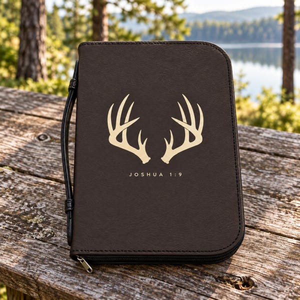 Men's Antler Bible Cover (Joshua 1:9)