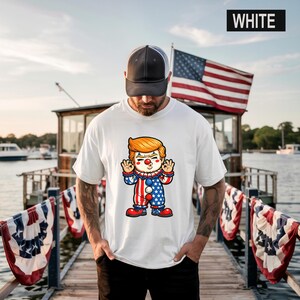 Cute American Halloween Clown Shirt, Patriotic Mime Cartoon Tee, Red White Blue Spooky Season Graphic, Funny Fall Costume Shirt