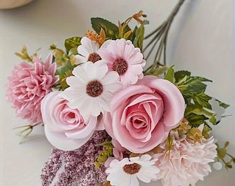 Mini-künstlicher Blumenstrauß, Seidenrosen, Hochzeit Tabletop Home Decor