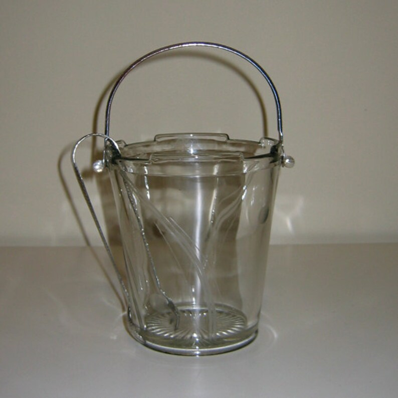 Vintage Etched Glass Ice Bucket With Polka Dots Swing Handle Etsy