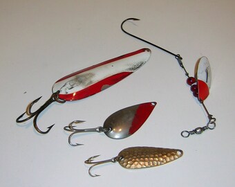 Four Vintage Genuine Fishing Spoons including Dardevle and Atlantic Lures