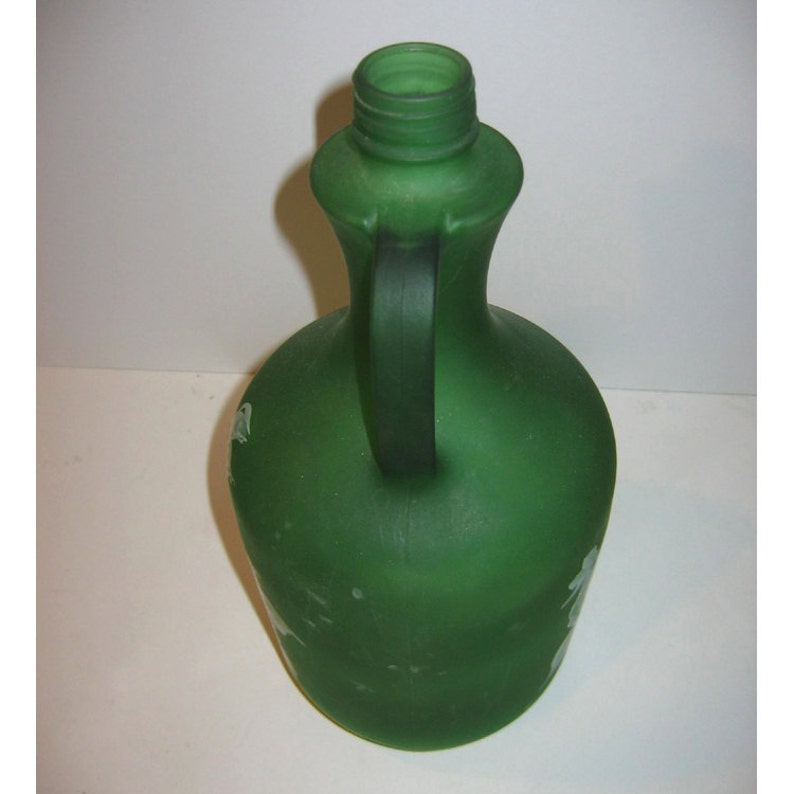 Vintage Hand Painted Satin Green Glass Jug With Floral Design Etsy
