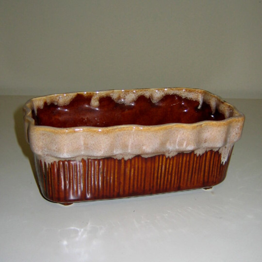 Vintage Brush Planter J47 in Brown Drip Glaze 1950s Etsy