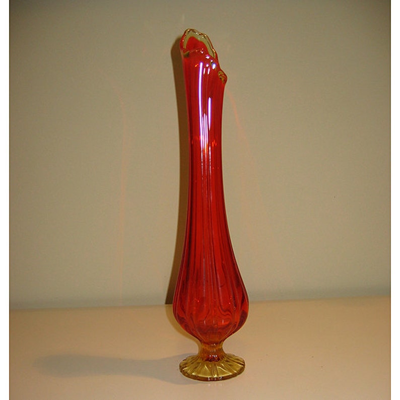 Vintage Orange Amberina Swung Glass Vase Etsy