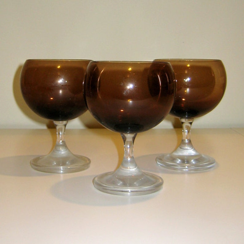 Vintage Fostoria Sphere Brown Footed Water Goblets Etsy