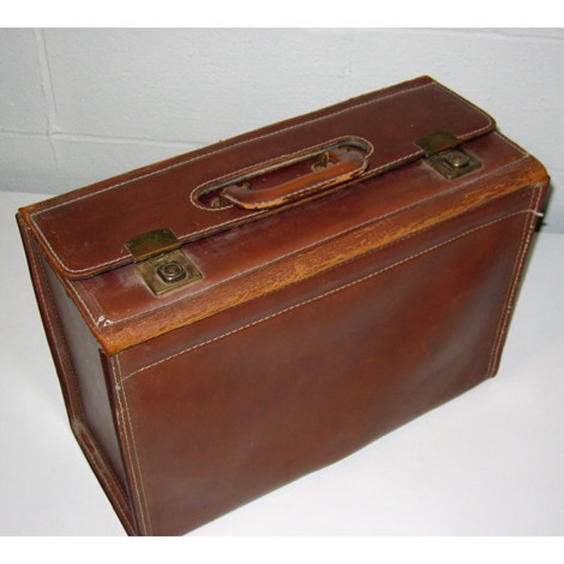 Vintage Brown Leather Valise Etsy