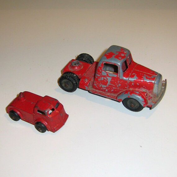 vintage red metal toy truck